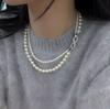 Split 8-button Double-layer Stacked Neck Chain Temperament High-end Pearl Sweater Chain Light Luxury Niche Collarbone Chain Accessories
