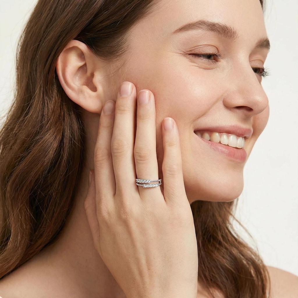 Elegant Double Layer Zircon Ring - Women's Light Luxury Cross-Border Design, Niche Double Row Diamond Ring, New High-End Style.