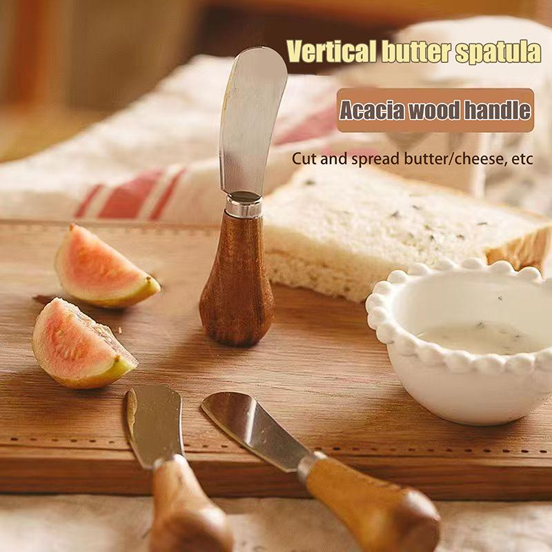 Stainless Steel Cheese Knives Cheese Fork Set Wooden Handle Butter Spatula Knife Cheese Spreader Jam Spreader Baking Tools