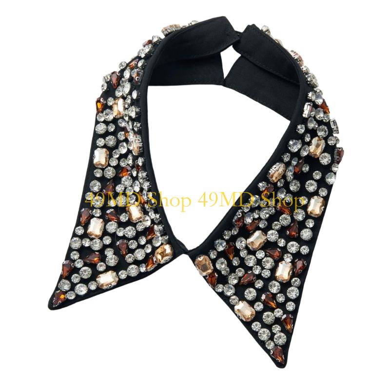 49MD Women Pointed Faux Collar With Crystal Studded Multiuse Wardrobe Outfit Upgrades