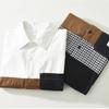 2024 Spring White Shirt Men Casual Long Sleeve Shirts 100% Cotton Plaid Patchwork Designer Loose Men's Fashion Shirt