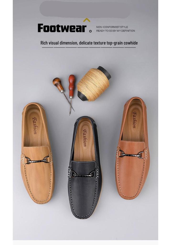 Men's Small Casual Leather Slip-on Shoes, Soft Sole, Breathable, Handmade, Large Size Driving Shoes.