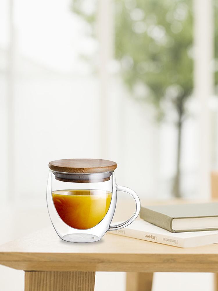 Transparent Double Wall Cup with Lid Thickened Coffee Cup Double Milk Cup