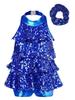 Shiny Sequins Halter Leotard for Girls: Backless Design with Hair Tie Headwear for Modern Jazz Latin Dance Costume