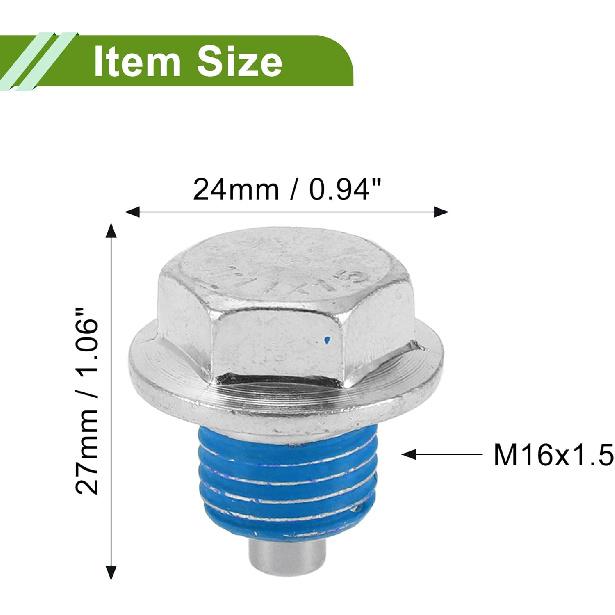 Universal Oil Drain Plug Anti Leakage Oil Pan Drain Bolt Screw Thread Repair Aluminum 2 Set with Gasket Silver Tone Blue Magnetic M16x1.5