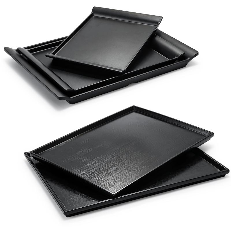 Black Melamine Japanese Sushi Tray - Long Shallow Plate for BBQ & Food Arrangement