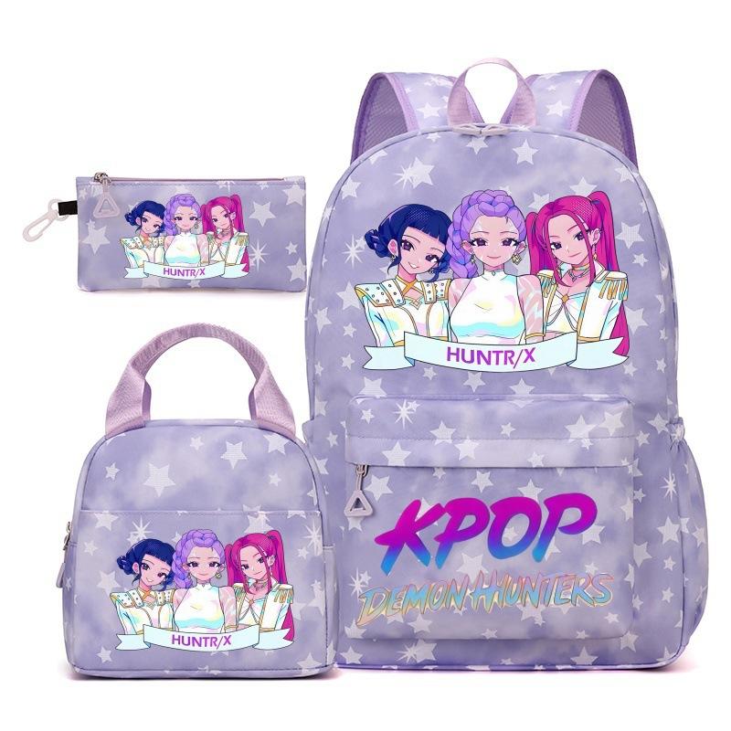 Korean Drama Demon Hunter Backpack Lunch Bag Pencil Case Set Student Three-piece School Bag Pencil Case Lunch Bag