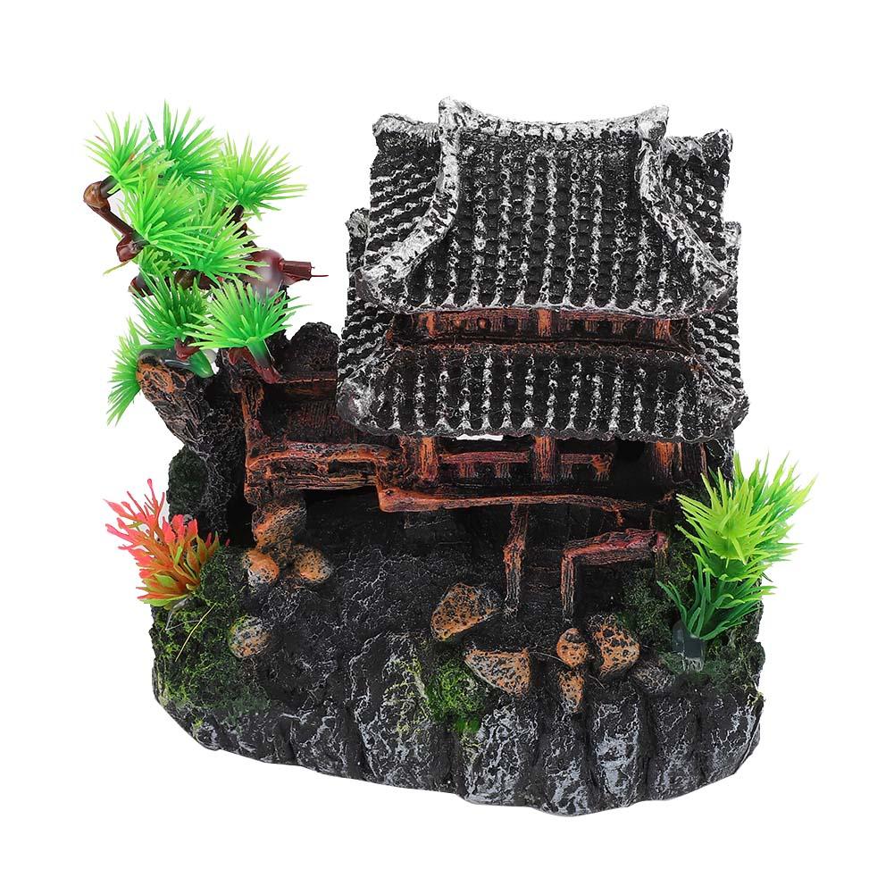 Aquarium Decor Artificial Simulation Pavilion Pine Tree for Crawler Box Fish Decoration Landscape