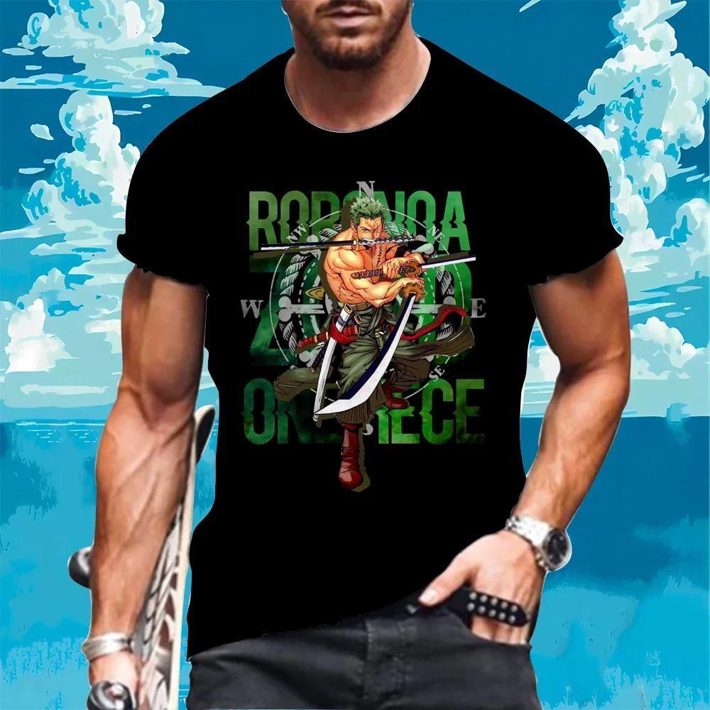 Summer Pure Cotton Short-sleeved Zoro One Piece Luffy Men's Printed T-shirt Anime Clothing Summer New Street Fashion Fitness