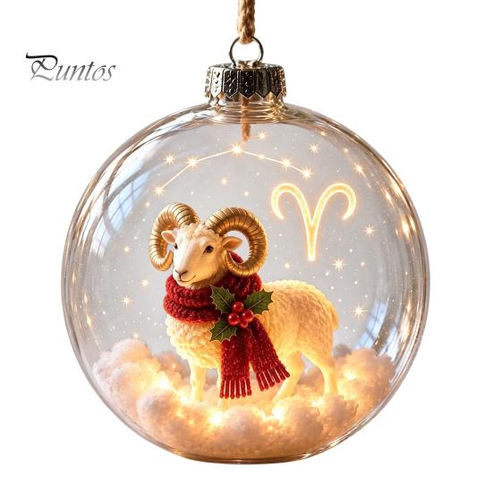 Holiday Ornaments for Bedroom Lighted Zodiac Christmas Ornament, Glowing Sign Ball with Warm LED, Xmas Tree Hanging Decorations 3D Clear Acrylic