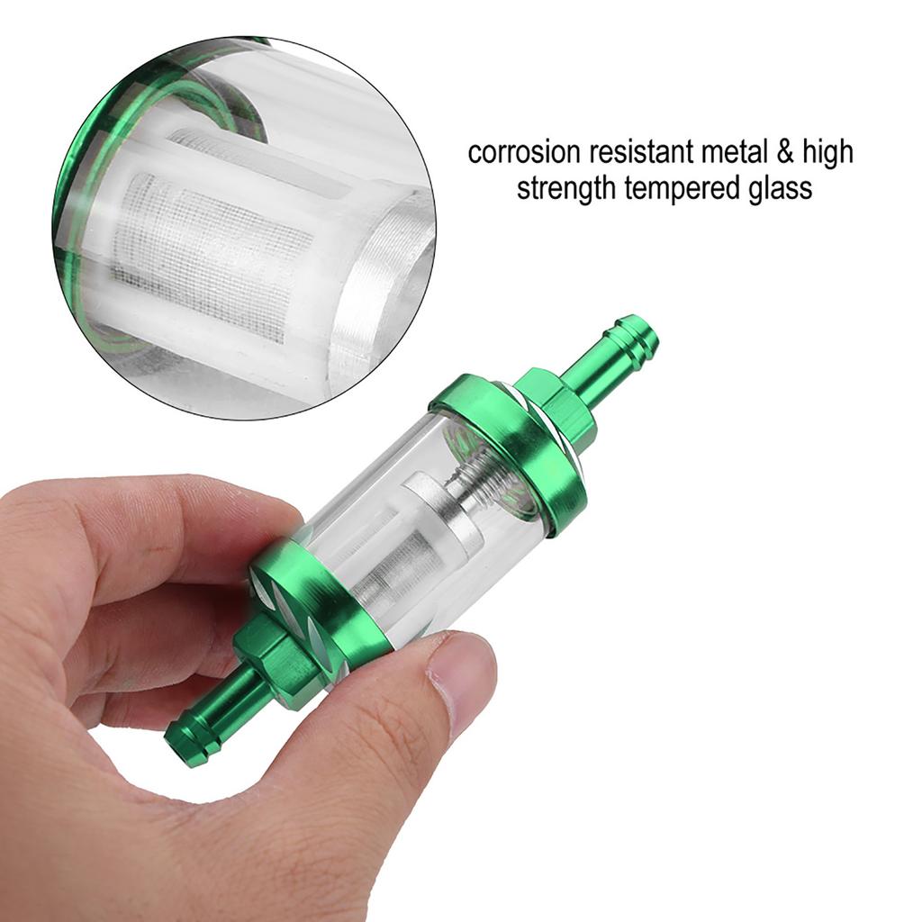 Metal Glass Inline Gas Oil Fuel Filter 8mm Thread Replacement for Motorcycle (Red)