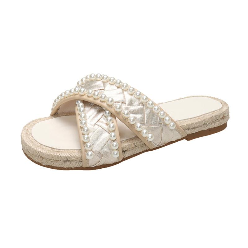 

Баотоу шльопанці жіночі літнє носіння ліниві шльопанці 2025 нова корейська версія перлові прохолодні шльопанці на плоскій підошві пляжні шльопанці 40 абрикосовий