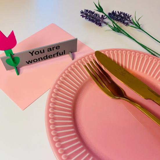 3D Printed Flower Ornament You Are Wonderful Assembly Tulip Table Sign with Base Home Office Desktop Decoration Ornament