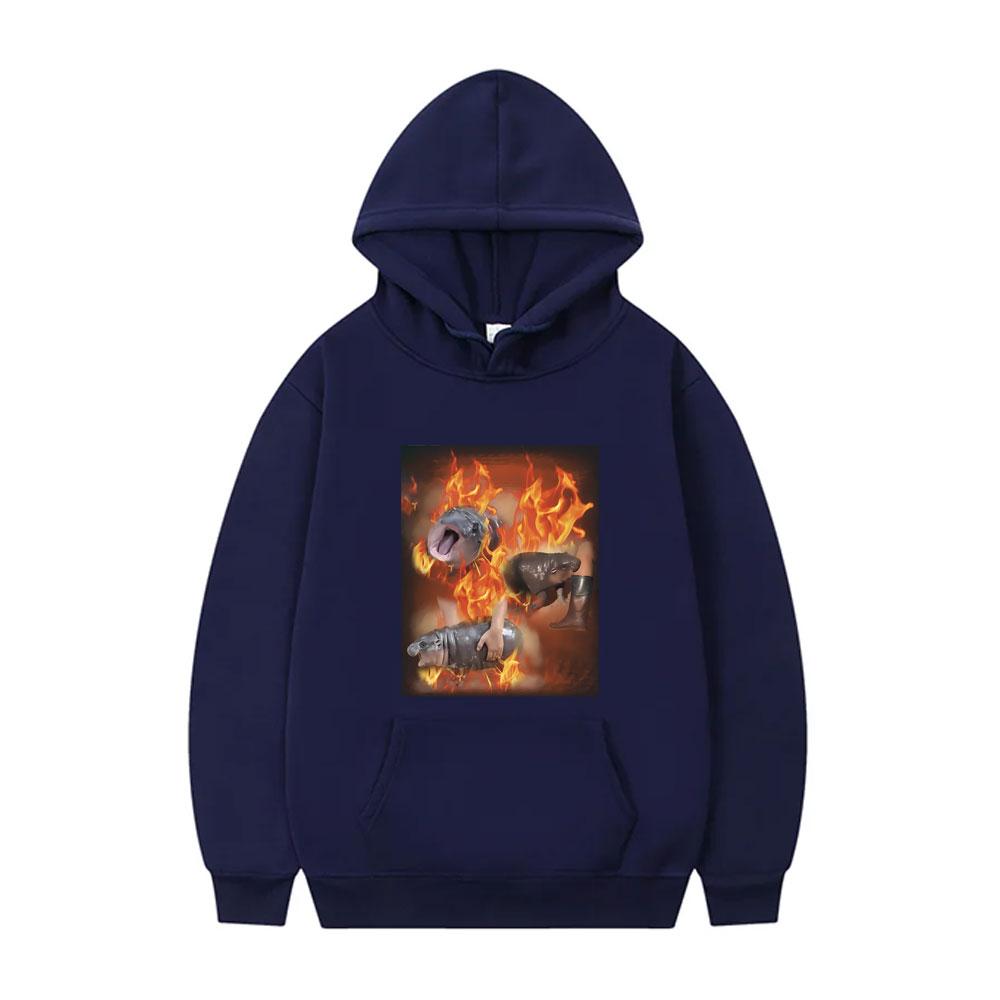 Funny Moo Deng Dank Meme Hoodie Baby Hippo Funny Meme Sweatshirt Male Casual Oversized Pullover Men's Cotton Hoodies Fans Gift