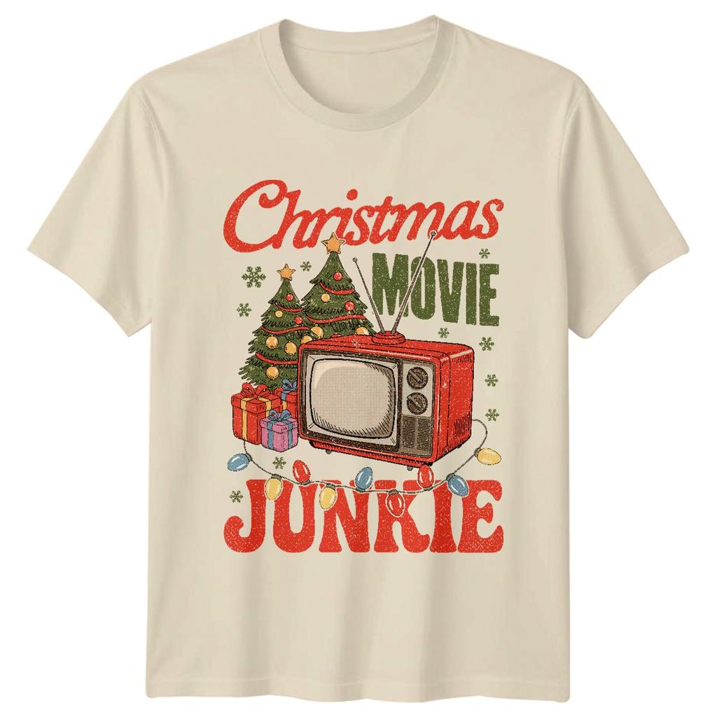 Christmas Movie Junkie Christmas Holidays Unisexs Unisexs Retro Graphic Tee