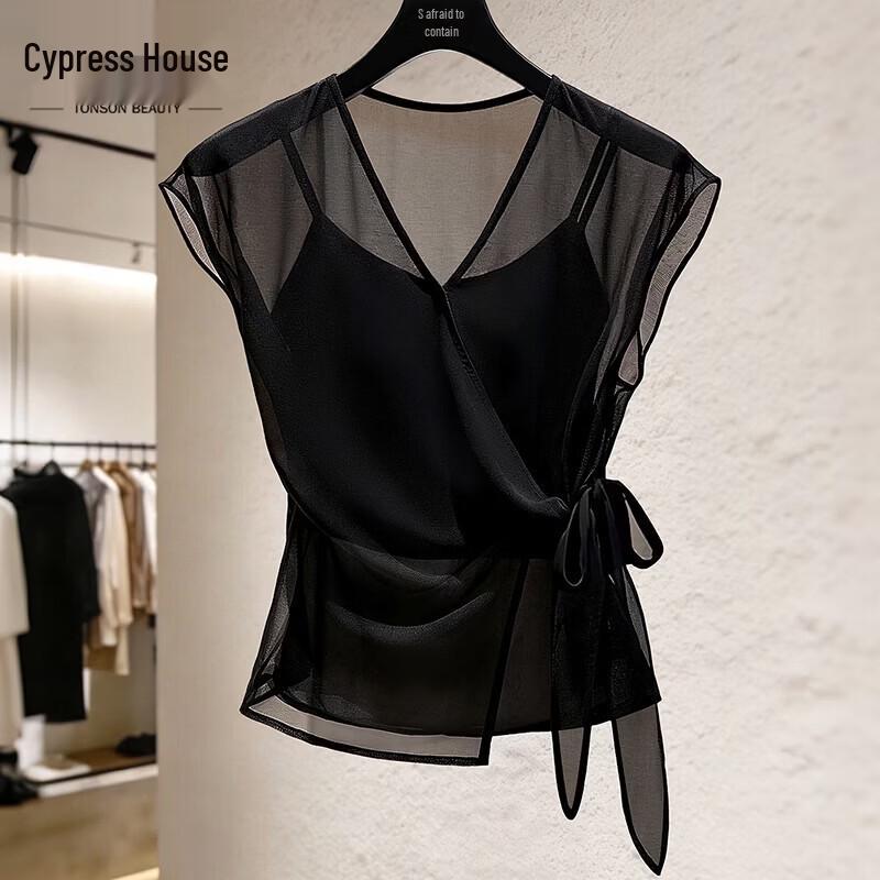 Women s French Style Tie-Up Cover-Up & Camisole Two-Piece Set M чёрный