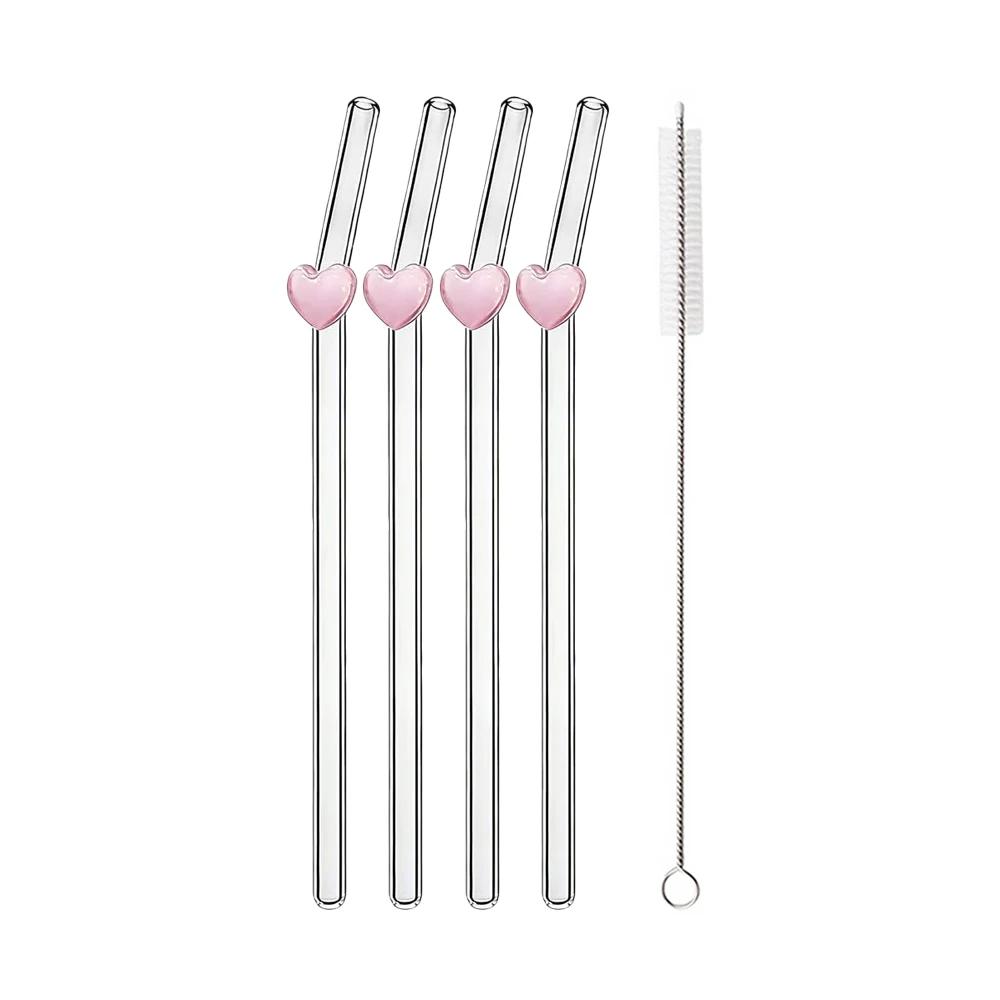 3/5/7Pcs High Borosilicate Glass Straw Set Glass Straw Milk Tea Juice Cocktail Straw with Brush Kitchen Bar Accessories