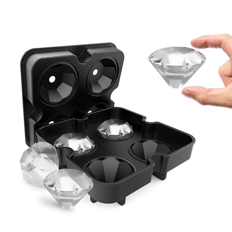 Noua matriță pentru gheață cauciuc siliconic diamant aligator negru 4 pachete personalizate accesorii pentru cocktail-uri pentru bara tavă pentru cuburi de gheață