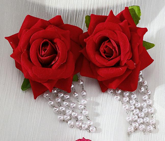 Red Rose & Pearl Tassel Tulip Earrings