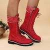 High-quality Winter Warm Boots Women's Winter Side-pull Lace-up Knitted Mid-tube Boots Low-heeled Round-toe Boots Botas De Mujer