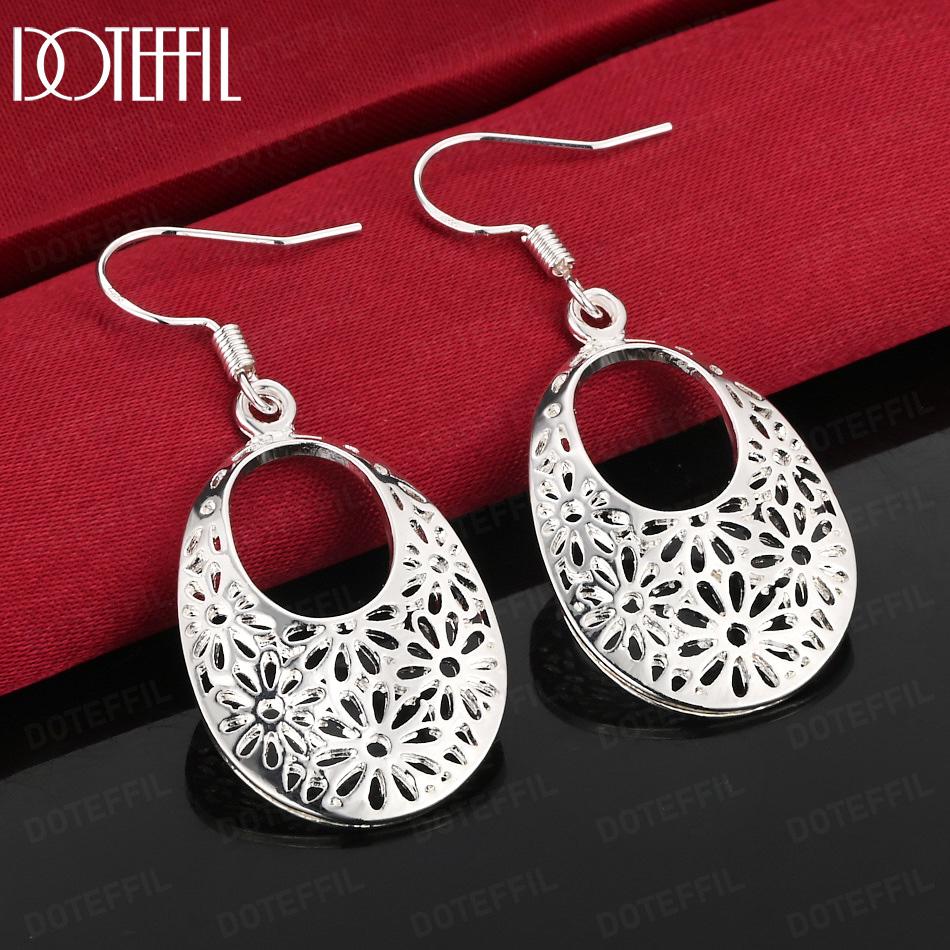 925 Sterling Silver Fashion Gift Round Pattern Pierced Earrings Jewelry