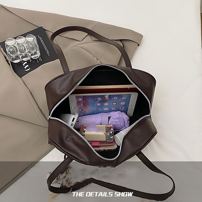 Fashionable Women's Bag, Leather Simple and Versatile Shoulder Bag, Zipper Closure, Large Capacity College Style Armpit Bags