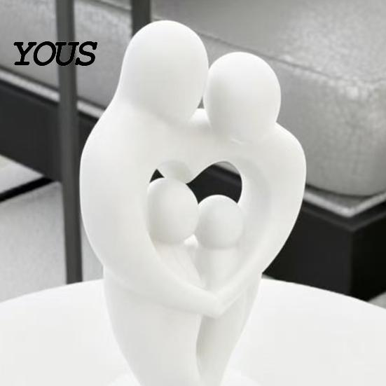 Entrance Hall Accessories 3D Printed Family of 4 Sculpture, Abstract Heart Shaped Home Decor, Decor Figurines Matte Black Bookshelf Ornament