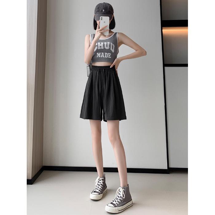 

Летние свободные широкие шорты Ice Silk с высокой талией для девочек - легкие, стильные, с застежкой на пять точек 4XL темно-серого