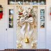Christmas Door Cover 35x79in Stretchable Fabric Front Door Cover Decorative Bow And Bell Porch Sign Banner for Indoor Outdoor Home Decor