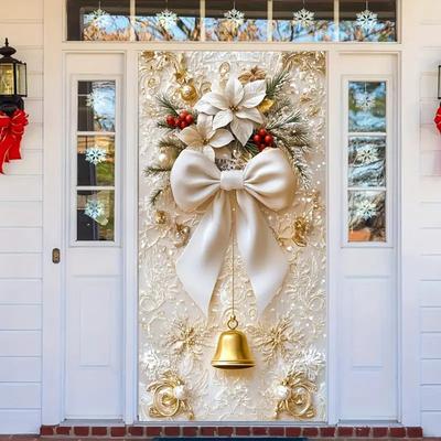 Christmas Door Cover 35x79in Stretchable Fabric Front Door Cover Decorative Bow