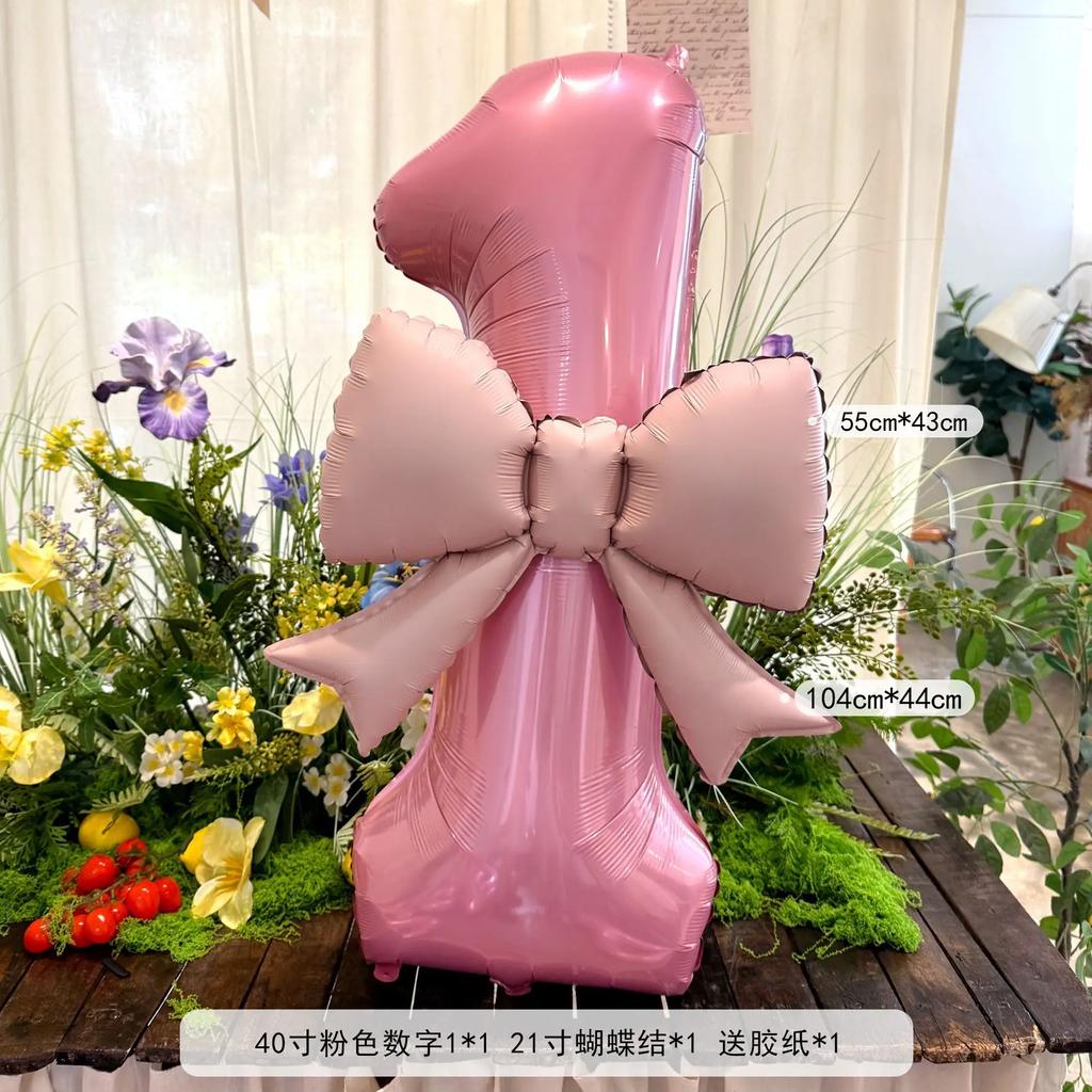 40inch Pink Number Bowknot Aluminum Foil Balloon Wedding Birthday Party Decor Baby Shower Number 0-9 Party Photo Props Supply
