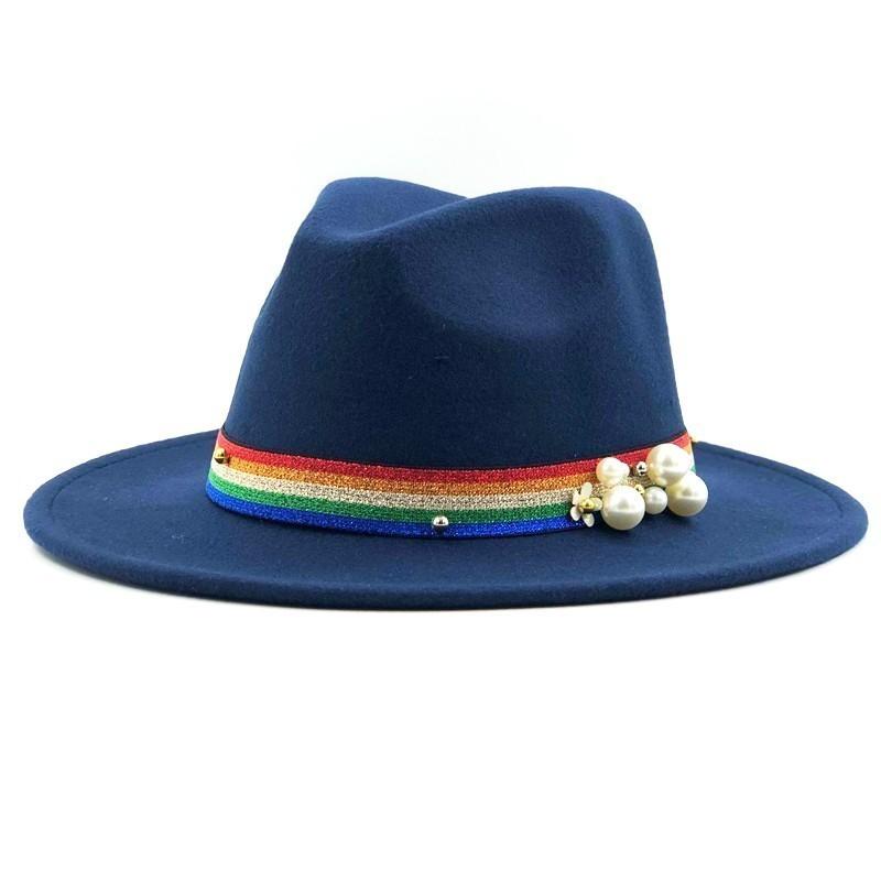 Nové Dámské Pánské Vlněná čepice Fedora s perlovou stuhou Gentleman Elegantní Dáma Zima Podzim Široký okraj Kostel Panama Sombrero Jazz Cap