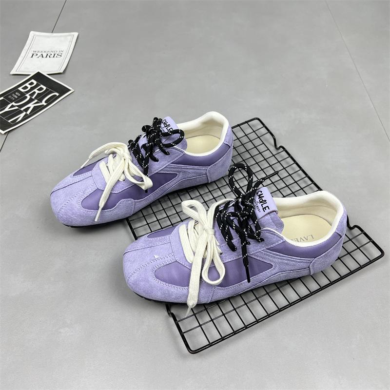 Soft leather version~ flat bottom Dexun shoes women's 2025 spring and summer new double color ribbon inner height increase versatile casual sports sh