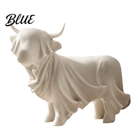 Burr-Free Animal Figurine 3D Printed Highland Cow Ghost Statue Halloween Yak Figurine Modern Art Minimalist Sculpture for Home Office Shelf