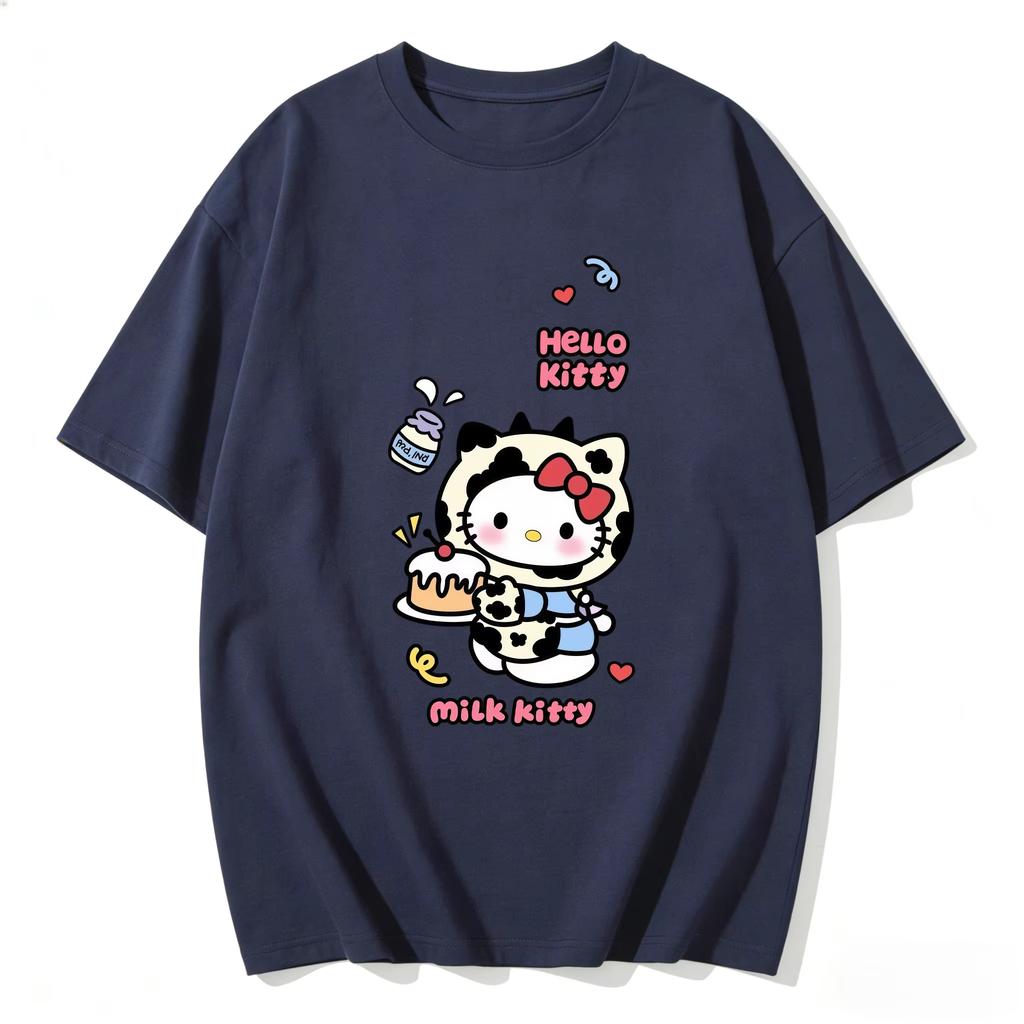 2026 New Summer HelloKitty Cute Graphic Tee Casual Short Sleeve Cotton Top for Women Girls Kawaii Cartoon Print Streetwear