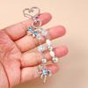 Aihua Cute Y2K Metal Pearl Love Heart Bowknot Key Chain for Women Girl Handbag Pendants DIY Key Ring Handmade Jewelry Gifts