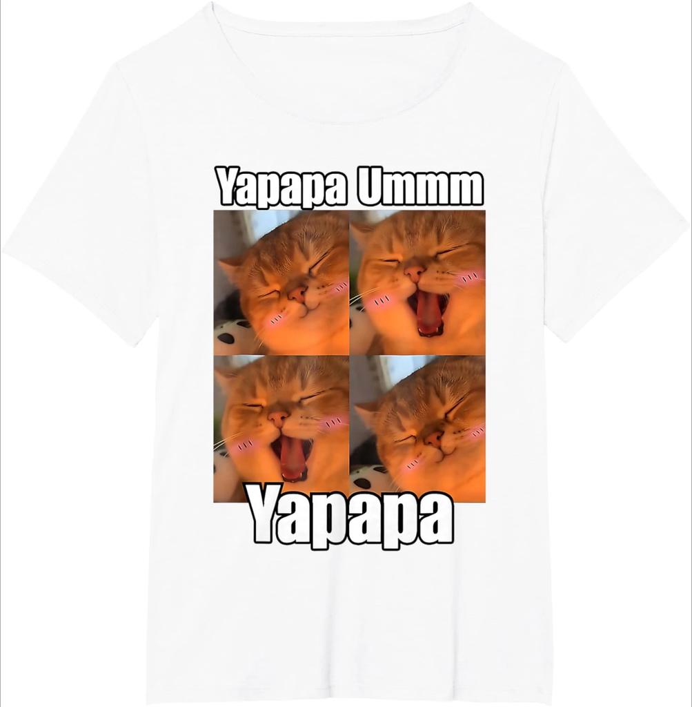 Yapapa Ummm Cat Meme ShortSleeved Funny Humor Womens Casual TShirt Versatile Basic Crew Neck Top Soft and Comfortable