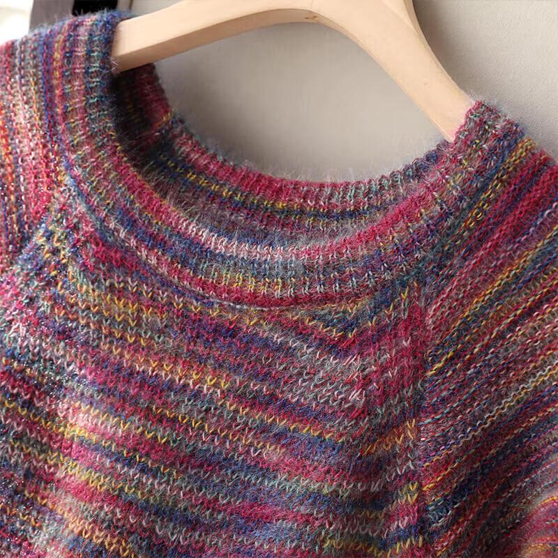 Damen Colorblock Rundhals Langarmpullover