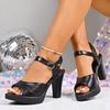 Fashion Black Ankle Strap High Heel Sandals for Women 2025 Summer Pointed Peep Toe Dress Shoes Woman Fashion Platform Sandalias De Mujer