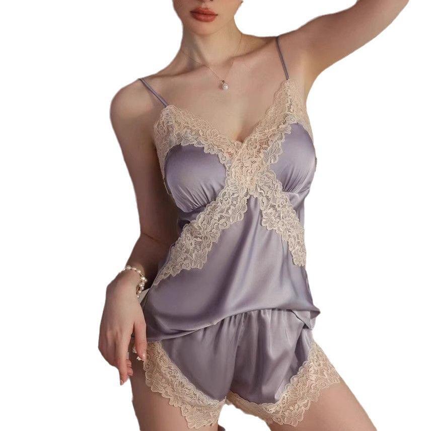 Sommer Eis Seide Spitze Camisole und Shorts Set für Damen