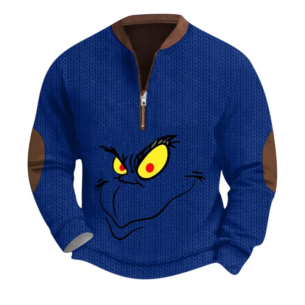 Christmas Men's Outdoor Zipper Long Sleeved Casual Top Sweatshirt
