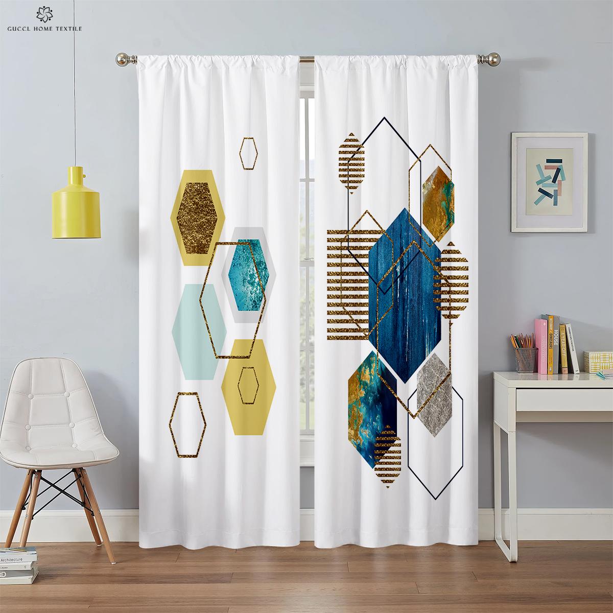 

Modern Simple Geometric Print Curtain, Bedroom, Living Area, Balcony Decoration, Easy to Wash and Care, Home Decoration, Quality W50xH130(CM)x2PCS&Grommet Top
