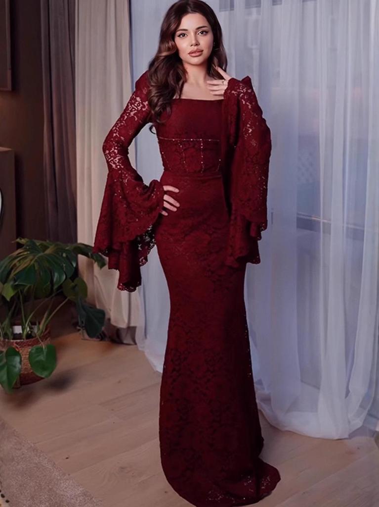 Fall 2025 European & American Elegant Waist-Hugging Evening Dress