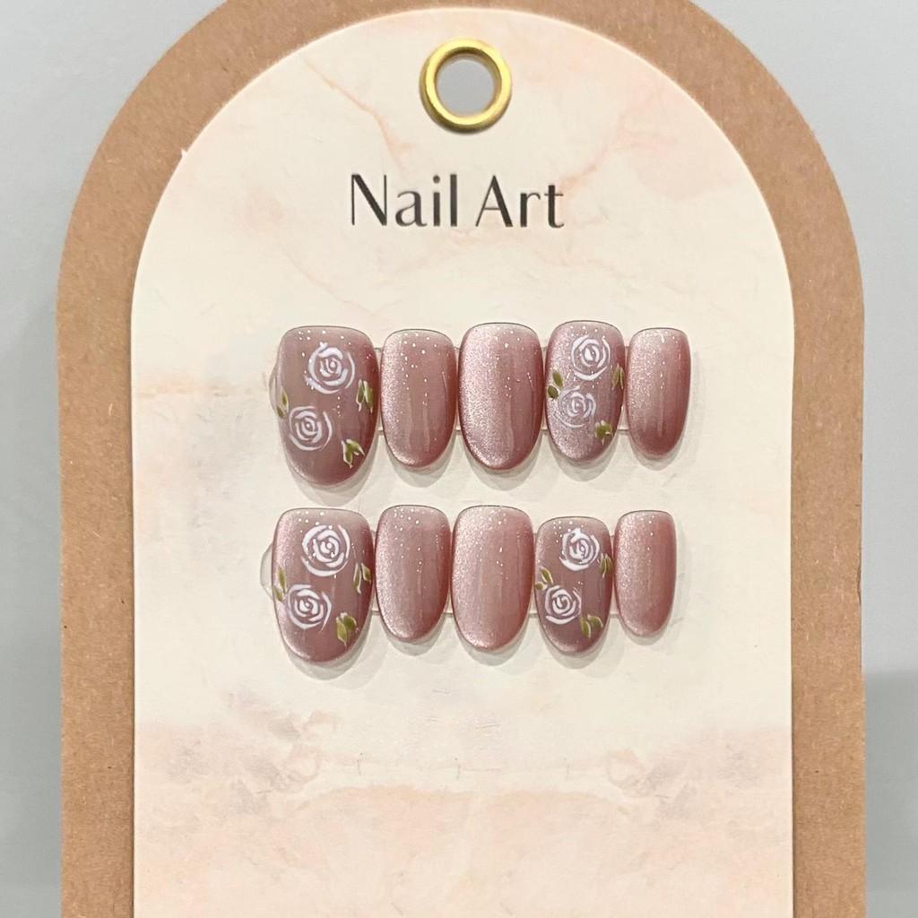

Искусственные ногти ручной работы Misty Rose Cat Eye Short Fake Nail Set With Glue Многоразовые и съемные накладные ногти L