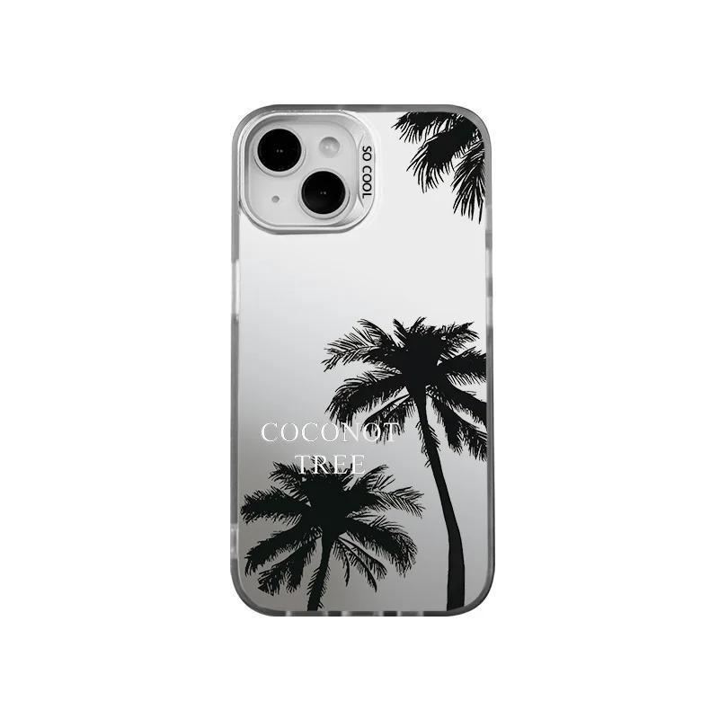 Summer Coconut Phone Case for iPhone 16 16E 14 15 Pro Max 11 12 13 Pro X XR XSMax 14 Plus Laser Plated Shockproof Bumper Cover