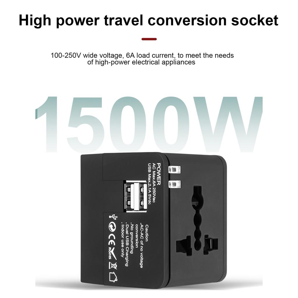 Universal Worldwide Phone Charger Travel Wall AC Power Plug Adapter All In One with Dual USB