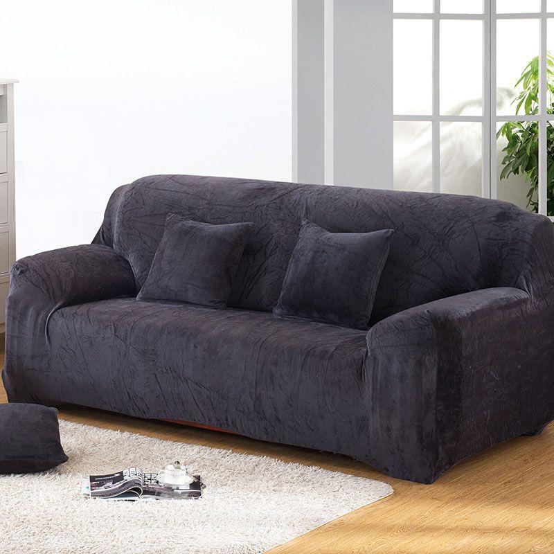 Easy Fit Sofa Slipcover Stretch Protector Soft Cover Thick Plush Velvet 14 Seat