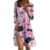 Ladies Halloween Party Dress 3D Horror Pumpkin Ghost Print Long Sleeve Round Neck Casual A-Line Dress Vestidos