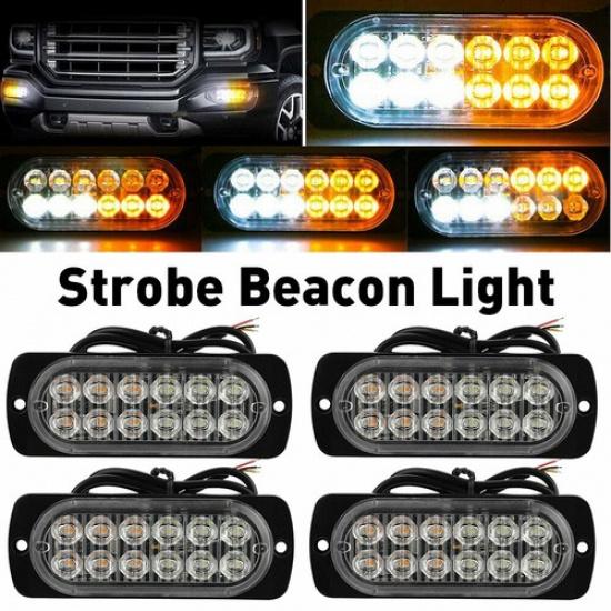 4X Amber/White Truck Tow LED Grill Strobe Emergency Bar Lights Caution 12V-24V