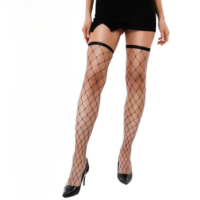 Elastyczne Pończochy Siatkowe Damskie Klubowe Imprezowe Bielizna Seksowna Gorący Róż Długie Do Uda Skarpety Czerwone Białe Czarne Duże Oczka Pończochy